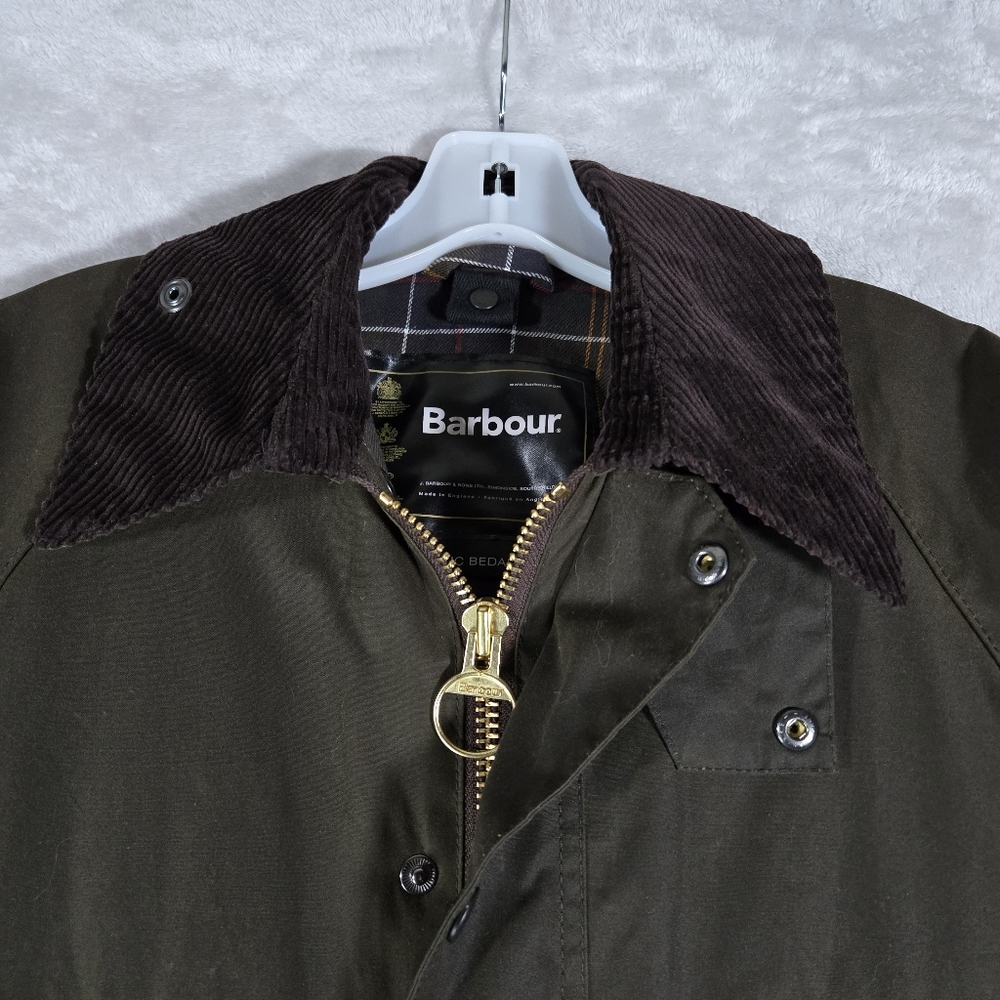 Barbour Classic Bedale Wax Jacket Mens Size C32 Tartan Lined Brown Full Zip - Picture 4 of 15
